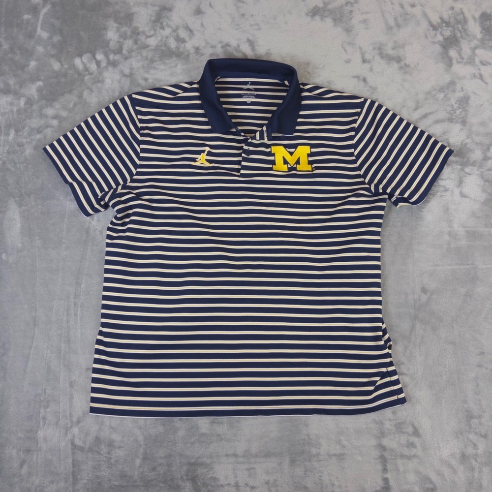Jordan Michigan Wolverines Polo Womens Large Blue Striped Dri-FIT NCAA Shirt